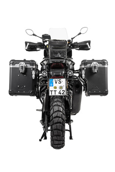 ZEGA Evo X "Premium Edition" system kufrów bocznych "And-Black" 45/45 litrów z czarnym stelażem ze stali nierdzewnej do Harley-Davidson RA1250 Pan Ame