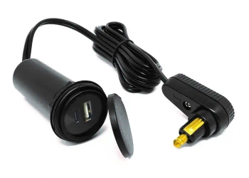 USB tank bag cable with twin charger (USB-A and USB-C) and right angle DIN connector