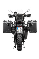 ZEGA Evo X "Premium Edition" system kufrów bocznych "And-Black" 45/45 litrów z czarnym stelażem ze stali nierdzewnej do Harley-Davidson RA1250 Pan Ame
